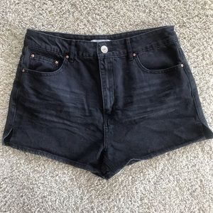 Black denim high waisted shorts